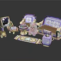 Pixel Style Furniture Set Including Sofa Chair Coffee Table Rug And Pink Bear Decor