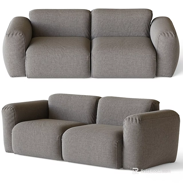 Modern Grey Fabric Two Seater Sofa With Minimalist Design And Comfortable Armrests 3d model 