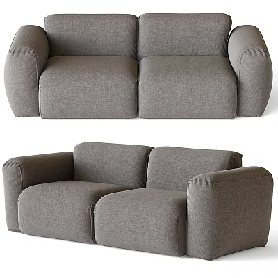 Modern Grey Fabric Two Seater Sofa With Minimalist Design And Comfortable Armrests 3d model