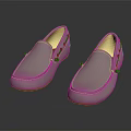 Light Gray Suede Loafers With Yellow Inner Lining Red Sole And Brown Decorative Buckles