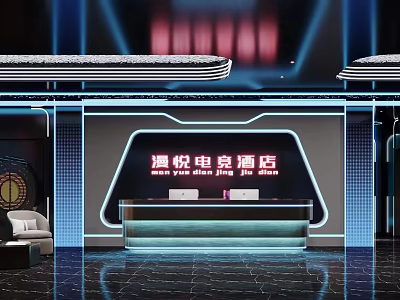 Hotel Corridor In E sports Hotel With Modern Design And Neon Lights Decor 3d model