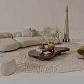 Modern Cream Curved Sectional Sofa And Solid Wood Coffee Table Combination For Cozy Living Room