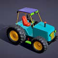 Functional Tractor With Blue Body Red Seat Purple Roof Yellow Rims And Large Tires