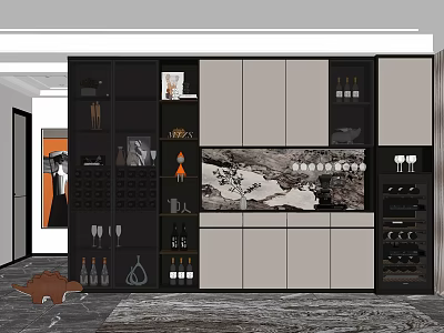Modern Wine Cabinet With Glass Doors And Decorative Display Shelves For Wine Storage 3d model