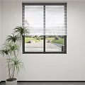 Modern Window Blinds In Indoor Space With Green Plants And Outdoor Garden View