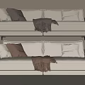 Modern Beige Two-Seater Sofa with Cozy Pillows and Dark Throw Blanket