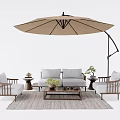 Outdoor Sofa Set with Wooden Chairs Coffee Table Umbrella and Plants for Patio Area