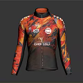 Colorful Red Orange Black Patterned Jacket With NTB ISHO GOLF Logo And Zipper Design