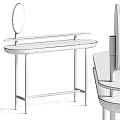 Minimalist Modern Dressing Table with Black Frame White Marble Top Round Mirror and Shelf
