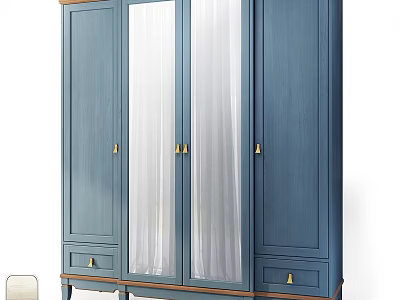 Modern Blue Storage Cabinet With Glass Doors Golden Handles And Wooden Base 3d model