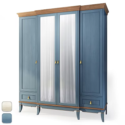 Modern Blue Storage Cabinet With Glass Doors Golden Handles And Wooden Base 3d model