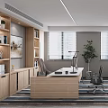 Modern Office Interior Design With Wooden Desk Office Chair Sofa Coffee Table And Potted Plant