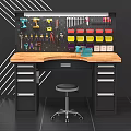 Heavy Duty Workbench with Wooden Top Tool Pegboard Hanging Tools Colorful Storage Bins and Drawers