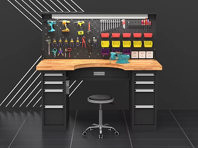 Heavy Duty Workbench with Wooden Top Tool Pegboard Hanging Tools Colorful Storage Bins and Drawers 3d model