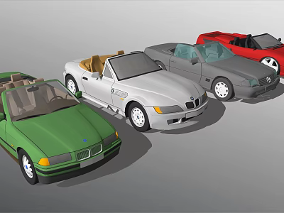 Colorful Convertible Cars With Various Models And Open Top Designs 3d model