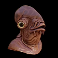 3D Rendered Alien Creature Head With Large Single Eye Brown Textured Skin And Sharp Teeth