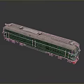 Vintage Green Train With Multiple Carriages And Shiny Metal Surface Reflection