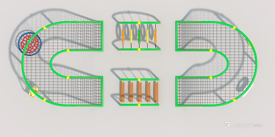 Garden Ornaments Featuring Green Frames Grid Structures Colorful Columns And Curved Designs 3d model 