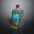 Cylindrical Industrial Equipment With Red Top Door Blue Display Yellow Black Warning Stripes And Wheels