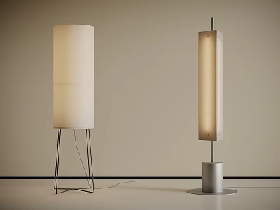 Modern Minimalist Floor Lamps Featuring Cylindrical And Rectangular Shades With Metal Stands 3d model