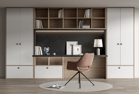 Modern Desk and Chair Desk and Chair Combination Bookcase Book Ornaments 3d model