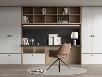 Modern Desk and Chair Desk and Chair Combination Bookcase Book Ornaments 3d model