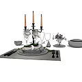 Elegant Dinnerware Set With Plates Cutlery Wine Glasses Candles And Flower Arrangement