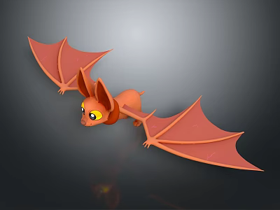 Cartoon Bat Character With Orange Body Large Wings And Yellow Eyes 3d model