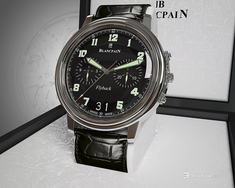 Blancpain Luxury Watch With Black Dial Green Hands And Crocodile Leather Strap 3d model 