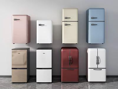 Colorful Retro Style Refrigerators Display With Multiple Hues And Classic Designs 3d model