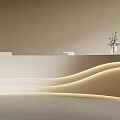 Modern Bar Counter With Curved LED Strip Lighting Beige Wall And White Chairs