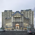 Classical Hotel Building With Stone Facade And Grand Arched Entrance Design 3d model