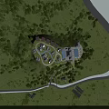 Aerial View Planning of Resort Community With Lush Trees Swimming Pool Water Channels and Green Landscape