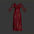 Elegant Red Long Dress With Ruffled Collar And Long Sleeves Design