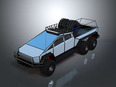 Modern Six Wheeled Military Off Road Vehicle With Open Cargo Bed Roof Rack Spare Tire 3d model