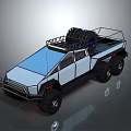 Modern Six Wheeled Military Off Road Vehicle With Open Cargo Bed Roof Rack Spare Tire