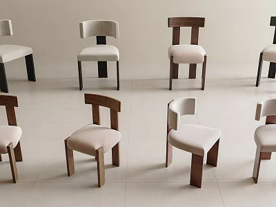 Modern Dining Chairs In Various Styles With Different Materials And Light Tones 3d model