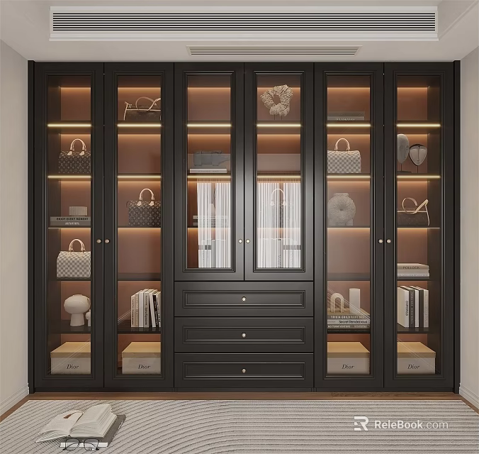 Modern Luxury Storage Cabinet With Glass Doors Drawers And Storage Compartments Holding Bags Books Decorations 3d model 