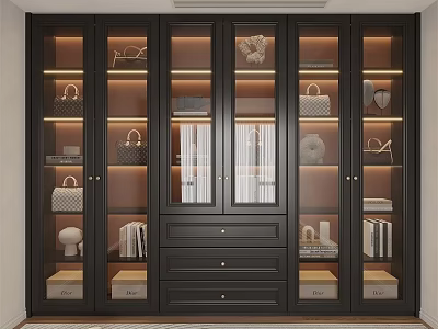 Modern Luxury Storage Cabinet With Glass Doors Drawers And Storage Compartments Holding Bags Books Decorations 3d model