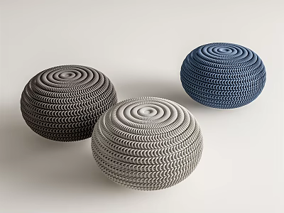 Three modern sofa stools with spiral texture in dark gray light gray and blue 3d model