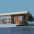 Modern Main Entrance Design With Glass Doors Wooden Wall Large Windows Near Driveway And Trees