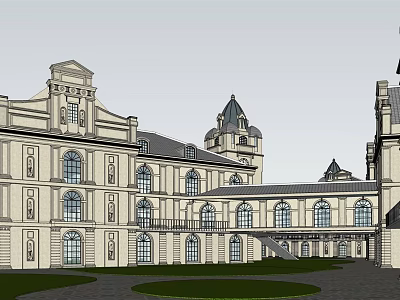 European Style Commercial Street with Classical Architecture Arched Windows and Towers Courtyard Design 3d model