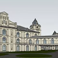 European Style Commercial Street with Classical Architecture Arched Windows and Towers Courtyard Design