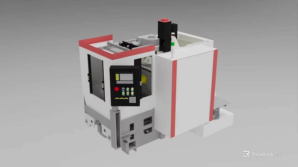 Industrial Automated Machining Center With Control Panel And White Red Design 3d model 