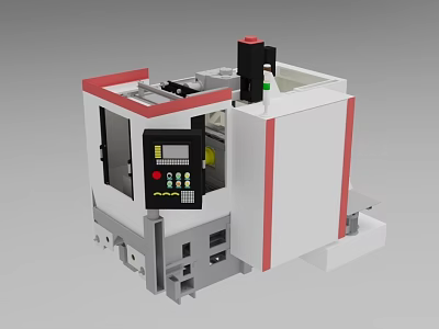 Industrial Automated Machining Center With Control Panel And White Red Design 3d model