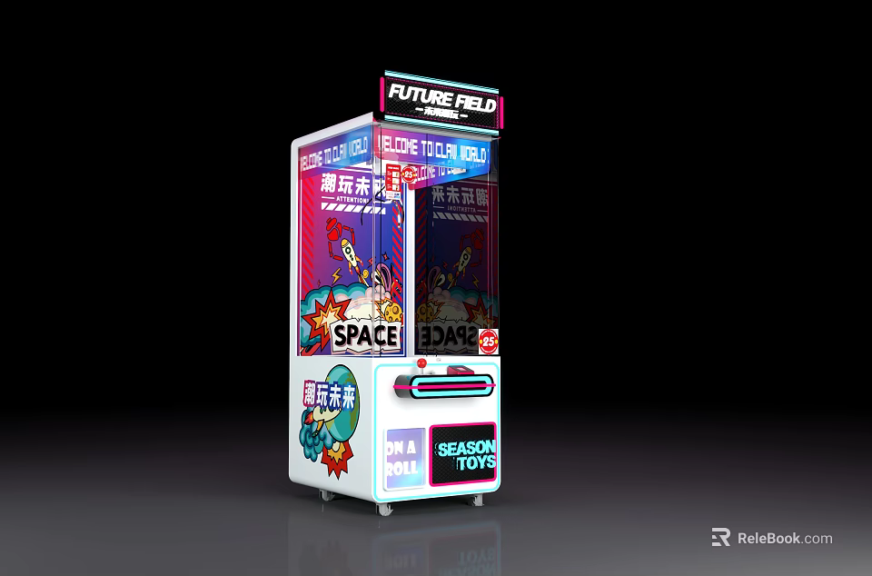 Colorful Space Toys Claw Machine With Neon Lights And Transparent Toy Grabbing Window 3d model 