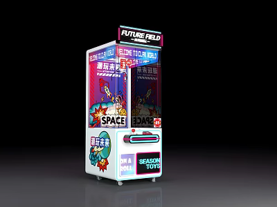 Colorful Space Toys Claw Machine With Neon Lights And Transparent Toy Grabbing Window 3d model