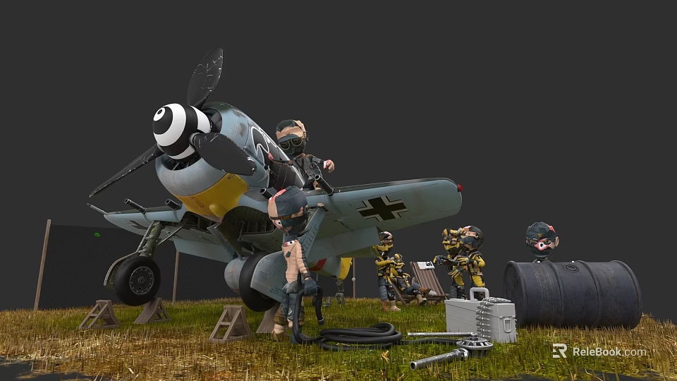Realistic Military Weapon Model Scene With Soldiers Airplane Equipment And Tools 3d model 