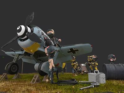 Realistic Military Weapon Model Scene With Soldiers Airplane Equipment And Tools 3d model