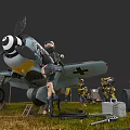 Realistic Military Weapon Model Scene With Soldiers Airplane Equipment And Tools